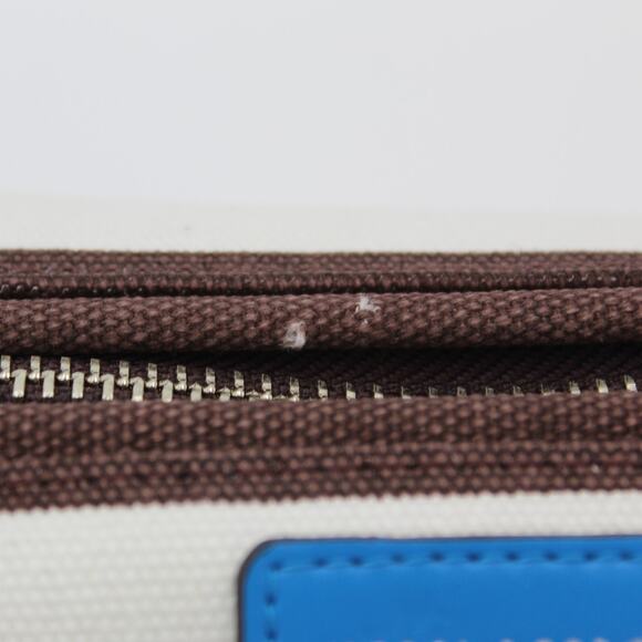 Henri Bendel Cosmetic Bag Brown White Striped Canvas Zip Pouch Travel Makeup - Picture 7 of 8